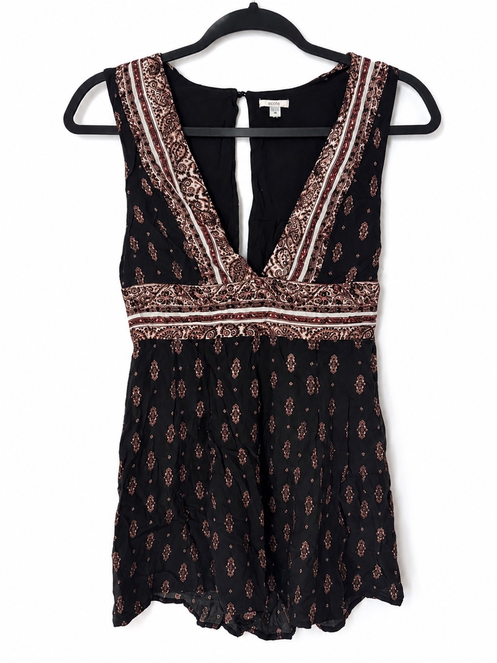 Ecoté‎ Urban Outfitters Black Boho Paisley Print Sleeveless Rayon Romper Women 4